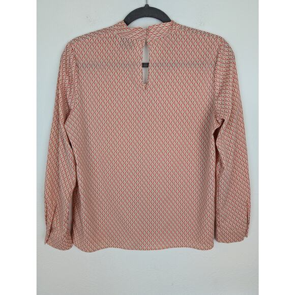United Arrows Top Blouse Geometric Keyhole Japan Red Tan Cream Career Size 8 - Picture 4 of 10